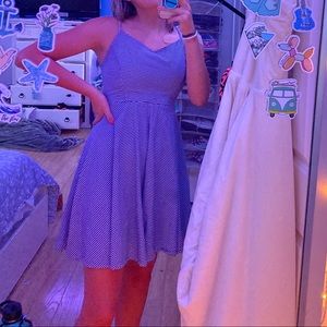 blue and white checkered dress